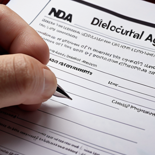 **

"Close-up of a hand signing a Non-Disclosure Agreement (NDA) with a pen, emphasizing the importance of protecting confidential information. Legal documents in the background, soft, professional lighting."

**