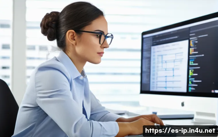 지적재산권 취업 준비 체크리스트 - A modern office scene in Spain featuring a young professional woman analyzing intellectual property ...
