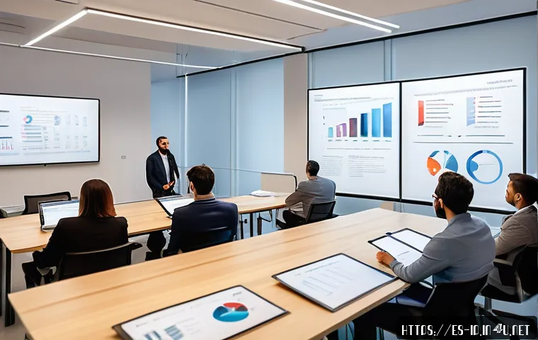 지적재산권 실무 워크숍 사례 분석 - A professional workshop scene focused on intellectual property registration in a modern office setti...