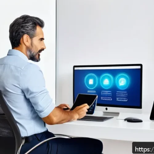 지적재산권과 데이터 보호 사례 - A modern Spanish home office scene showing a middle-aged man securing his home Wi-Fi network. The im...