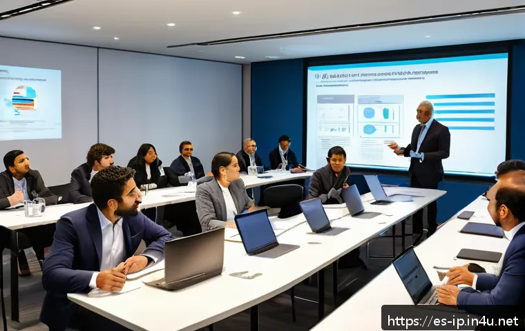 지적재산권 전문가를 위한 워크숍 추천 - A modern conference room filled with diverse Spanish-speaking professionals attentively participatin...